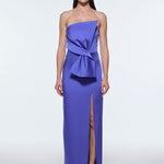 Strapless Collar Slit Satin Long Evening Dress - 9281C