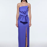 Strapless Collar Slit Satin Long Evening Dress - 9281C