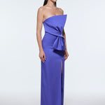 Strapless Collar Slit Satin Long Evening Dress - 9281C