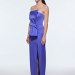 Strapless Collar Slit Satin Long Evening Dress - 9281C
