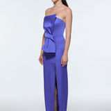 Strapless Collar Slit Satin Long Evening Dress - 9281C