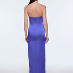 Strapless Collar Slit Satin Long Evening Dress - 9281C
