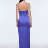 Strapless Collar Slit Satin Long Evening Dress - 9281C