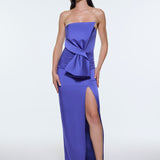 Strapless Collar Slit Satin Long Evening Dress - 9281C