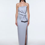 Strapless Collar Slit Satin Long Evening Dress - 9281C