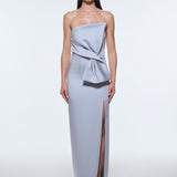 Strapless Collar Slit Satin Long Evening Dress - 9281C