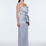 Strapless Collar Slit Satin Long Evening Dress - 9281C