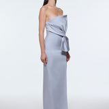 Strapless Collar Slit Satin Long Evening Dress - 9281C