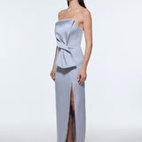 Strapless Collar Slit Satin Long Evening Dress - 9281C