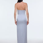 Strapless Collar Slit Satin Long Evening Dress - 9281C