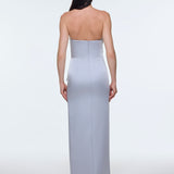 Strapless Collar Slit Satin Long Evening Dress - 9281C