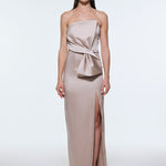 Strapless Collar Slit Satin Long Evening Dress - 9281C