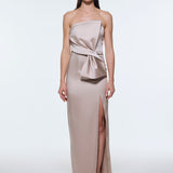 Strapless Collar Slit Satin Long Evening Dress - 9281C