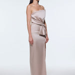 Strapless Collar Slit Satin Long Evening Dress - 9281C