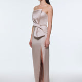 Strapless Collar Slit Satin Long Evening Dress - 9281C
