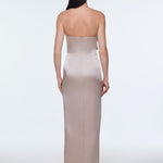Strapless Collar Slit Satin Long Evening Dress - 9281C