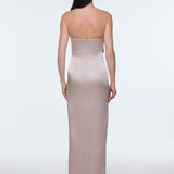 Strapless Collar Slit Satin Long Evening Dress - 9281C