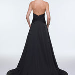 Long Evening Dress with Neck Straps and Waist Drape Detail - 9253C