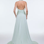 Long Evening Dress with Neck Straps and Waist Drape Detail - 9253C