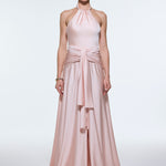 Long Evening Dress with Neck Straps and Waist Drape Detail - 9253C