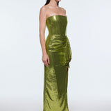 Bel Drape Detaylı Straplez Midi Abiye Elbise - 9295C - Fıstık Yeşil
