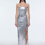 Bel Drape Detaylı Straplez Midi Abiye Elbise - 9295C - BEYAZ