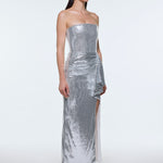 Bel Drape Detaylı Straplez Midi Abiye Elbise - 9295C - BEYAZ