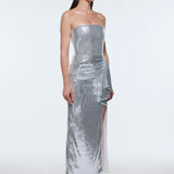 Bel Drape Detaylı Straplez Midi Abiye Elbise - 9295C - BEYAZ