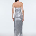 Bel Drape Detaylı Straplez Midi Abiye Elbise - 9295C - BEYAZ