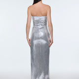 Bel Drape Detaylı Straplez Midi Abiye Elbise - 9295C - BEYAZ