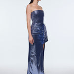 Bel Drape Detaylı Straplez Midi Abiye Elbise - 9295C - LACİVERT