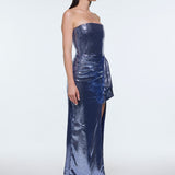 Bel Drape Detaylı Straplez Midi Abiye Elbise - 9295C - LACİVERT
