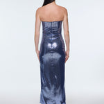 Bel Drape Detaylı Straplez Midi Abiye Elbise - 9295C - LACİVERT