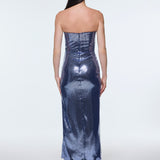 Bel Drape Detaylı Straplez Midi Abiye Elbise - 9295C - LACİVERT