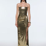Bel Drape Detaylı Straplez Midi Abiye Elbise - 9295C - Yeşil Gold