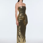 Bel Drape Detaylı Straplez Midi Abiye Elbise - 9295C - Yeşil Gold