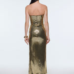 Bel Drape Detaylı Straplez Midi Abiye Elbise - 9295C - Yeşil Gold