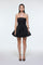 İşlemeli Kumaş Straplez Mini Abiye Elbise - 9318C - SİYAH