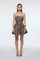 İşlemeli Kumaş Straplez Mini Abiye Elbise - 9318C - LEOPAR