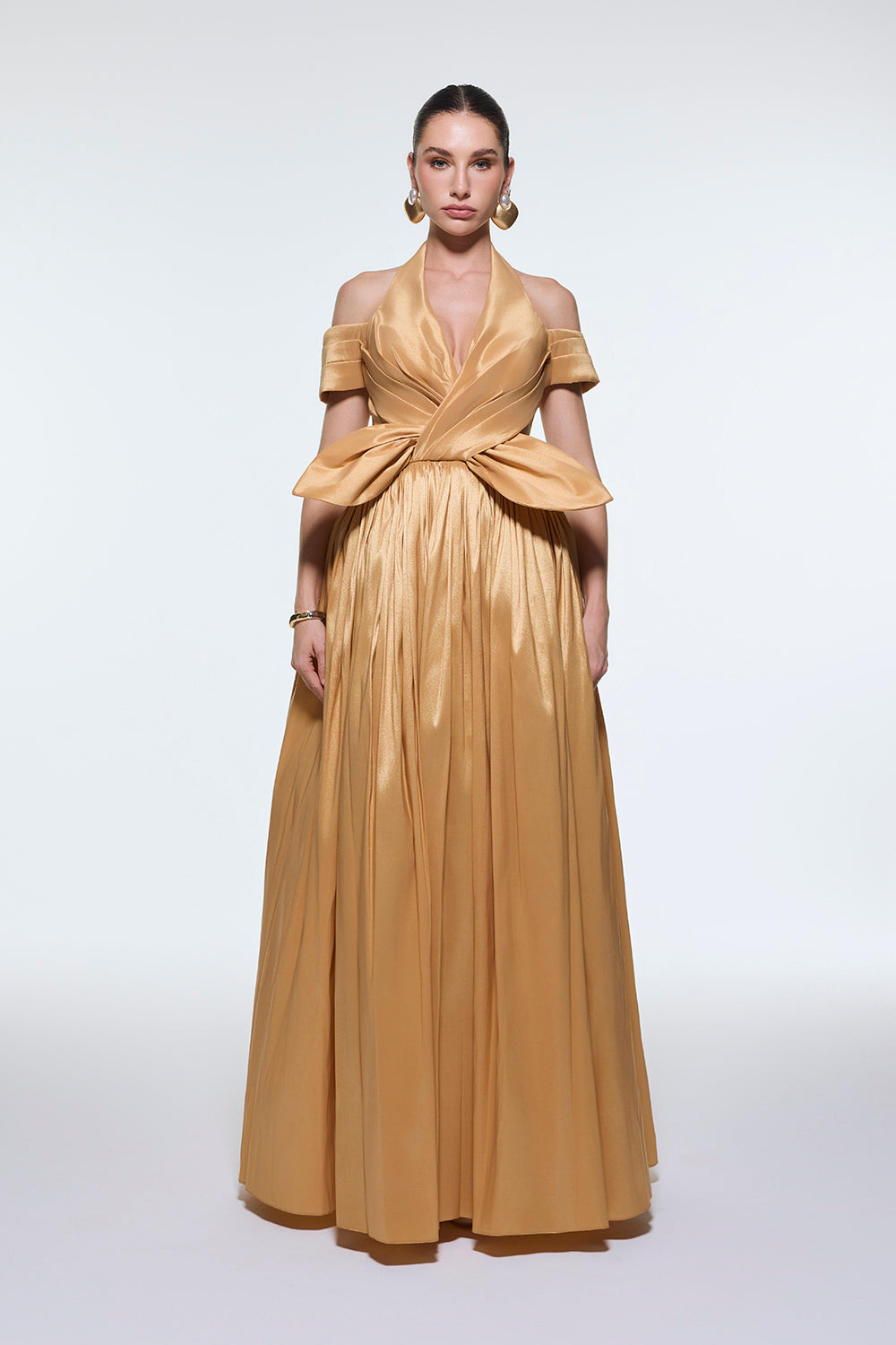 Low Shoulder Taffeta Long Evening Gowns with Neck Straps - 9204C