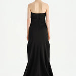 Göğüs Saten Katlamalı Drape Detaylı Taşlı Abiye Elbise- 26077C - Siyah - Gold