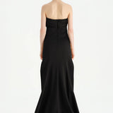 Göğüs Saten Katlamalı Drape Detaylı Taşlı Abiye Elbise- 26077C - Siyah - Gold