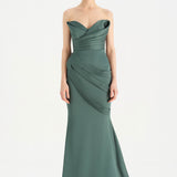 Bant Detaylı Drapeli Balık Abiye Elbise - 26021C