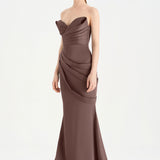 Bant Detaylı Drapeli Balık Abiye Elbise - 26021C