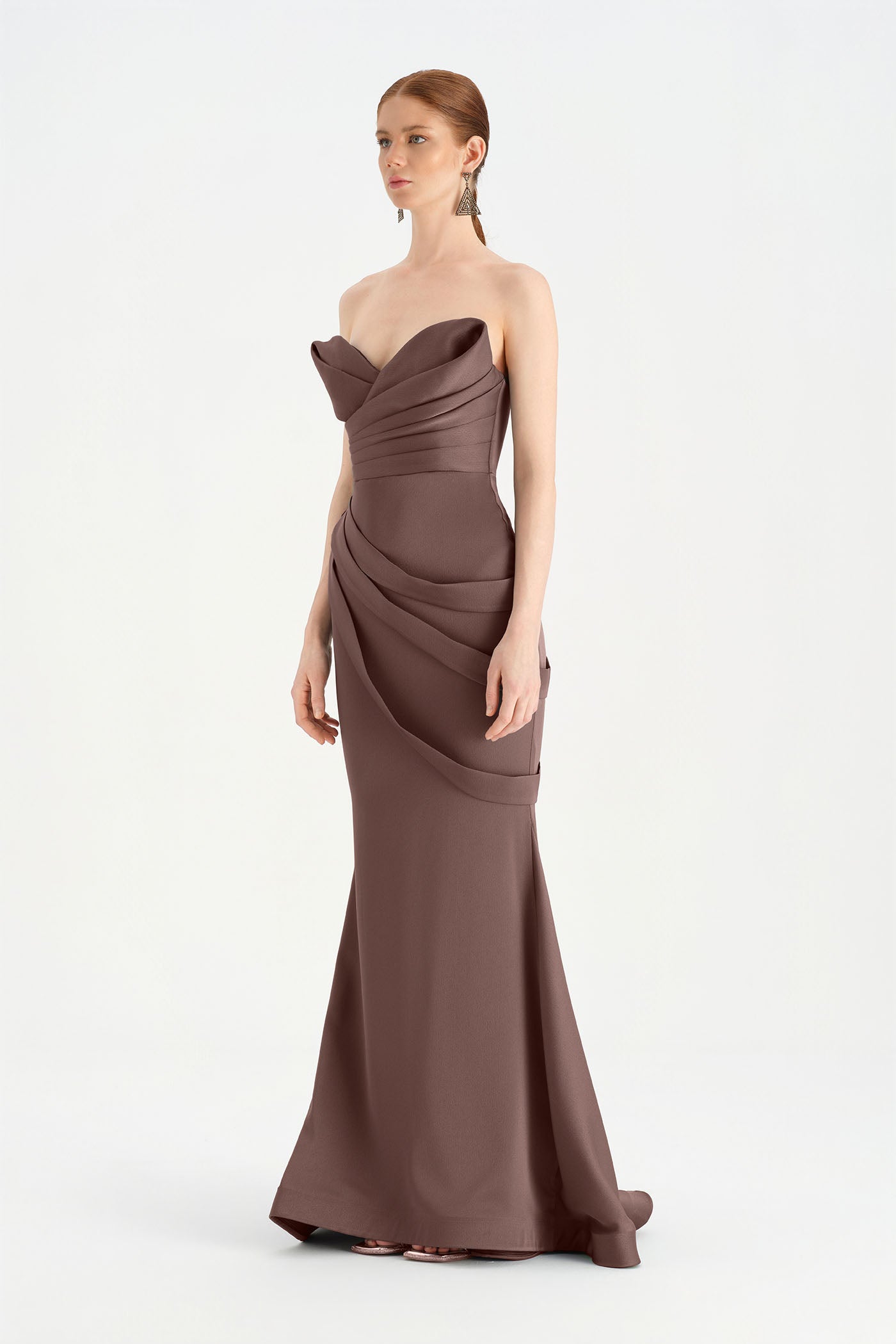 Bant Detaylı Drapeli Balık Abiye Elbise - 26021C