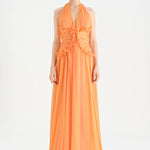 Chiffon Evening Dress with Neck Straps and Waist Detail - 26151C