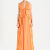 Chiffon Evening Dress with Neck Straps and Waist Detail - 26151C