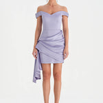 Düşük Omuzlu Drapeli Abiye Elbise - 26018C