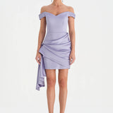 Düşük Omuzlu Drapeli Abiye Elbise - 26018C