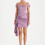 Düşük Omuzlu Drapeli Abiye Elbise - 26018C